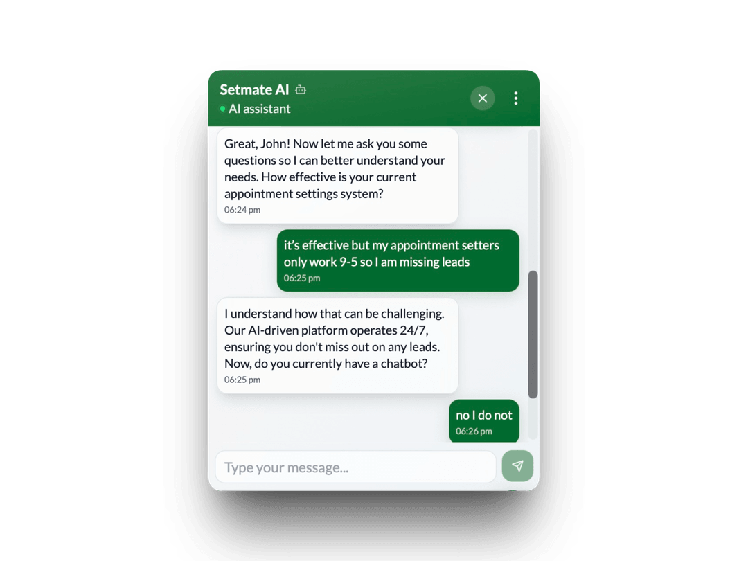 AI asking pre-qualification questions to gather budget, timeline, and requirements