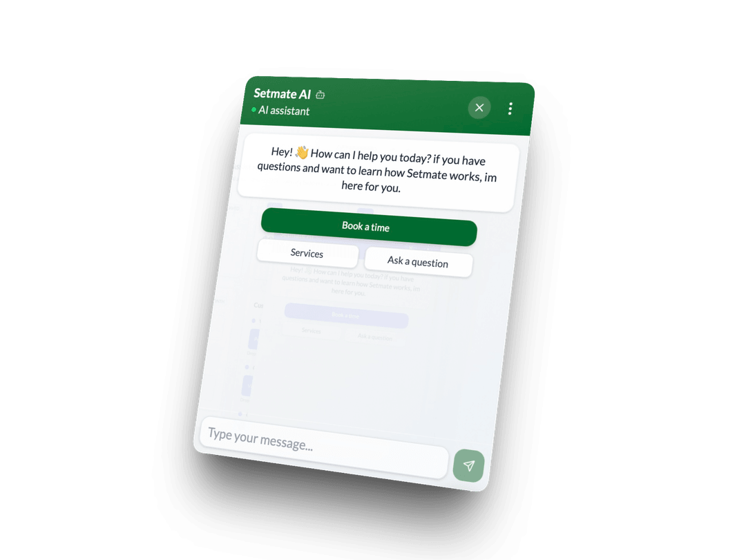 Setmate AI chat widget engaging with a website visitor