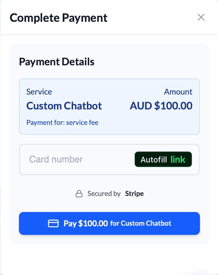 Secure Stripe payment modal for booking deposit