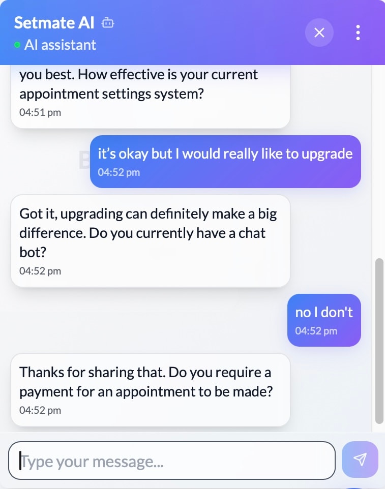 AI assistant collecting contact information and qualifying leads